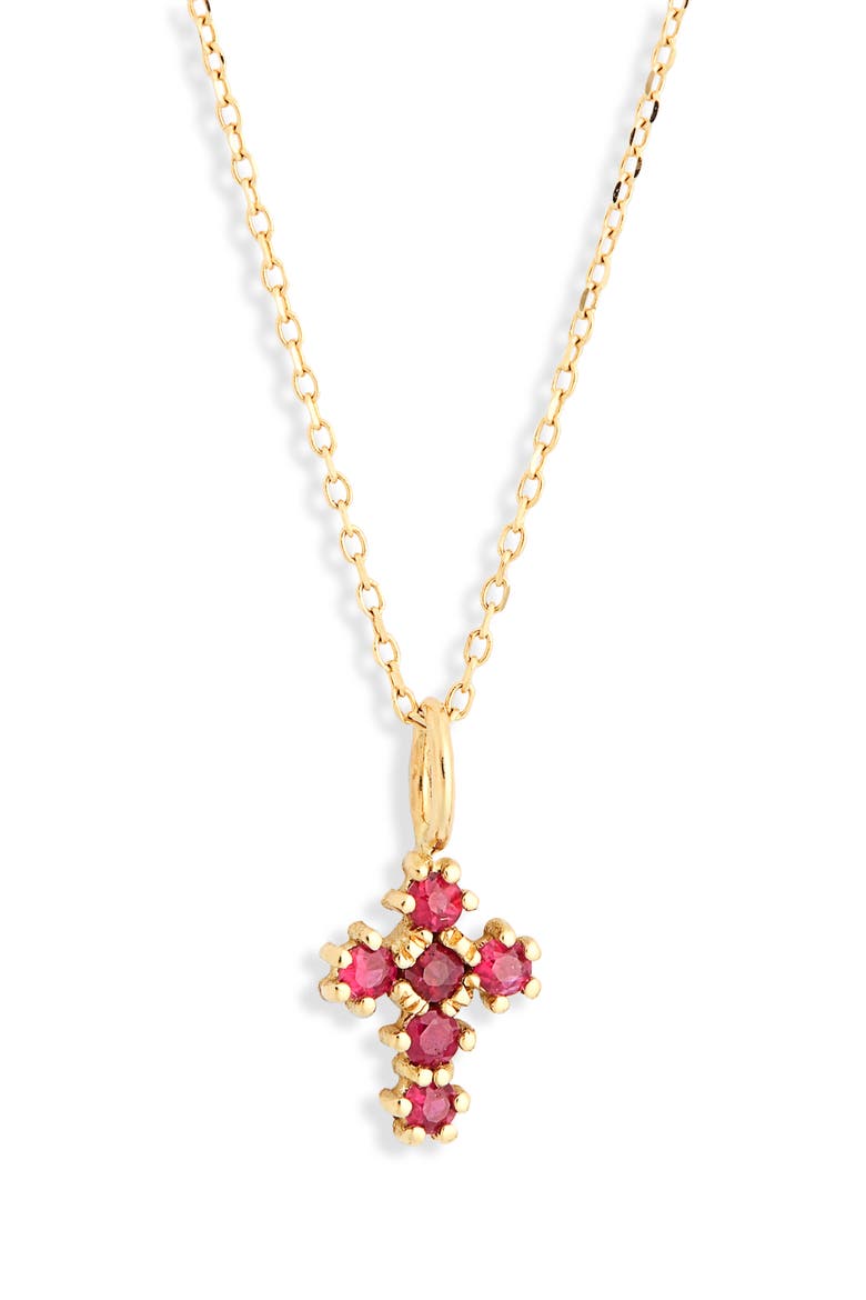 El Mar Ruby Cross Pendant Necklace, Main, color, 18K RUBY