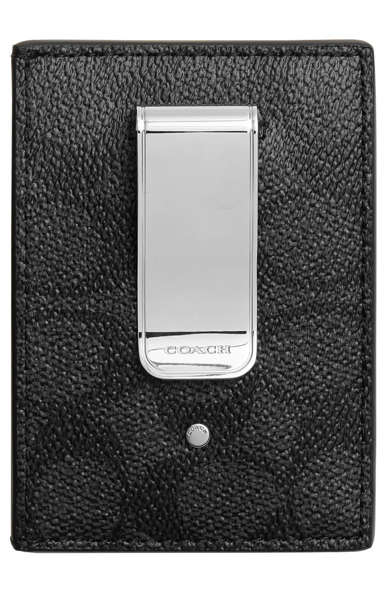 COACH Signature Money Clip Card Case, Alternate, color, Charcoal