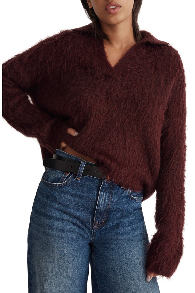 Brushed Polo Sweater, Main, color, HEATHER CURRANT