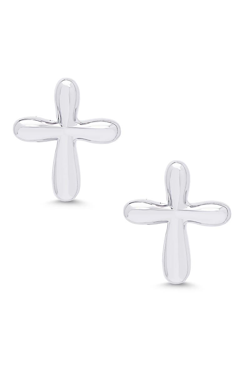 Kids' Cross Stud Earrings, Main, color, SILVER