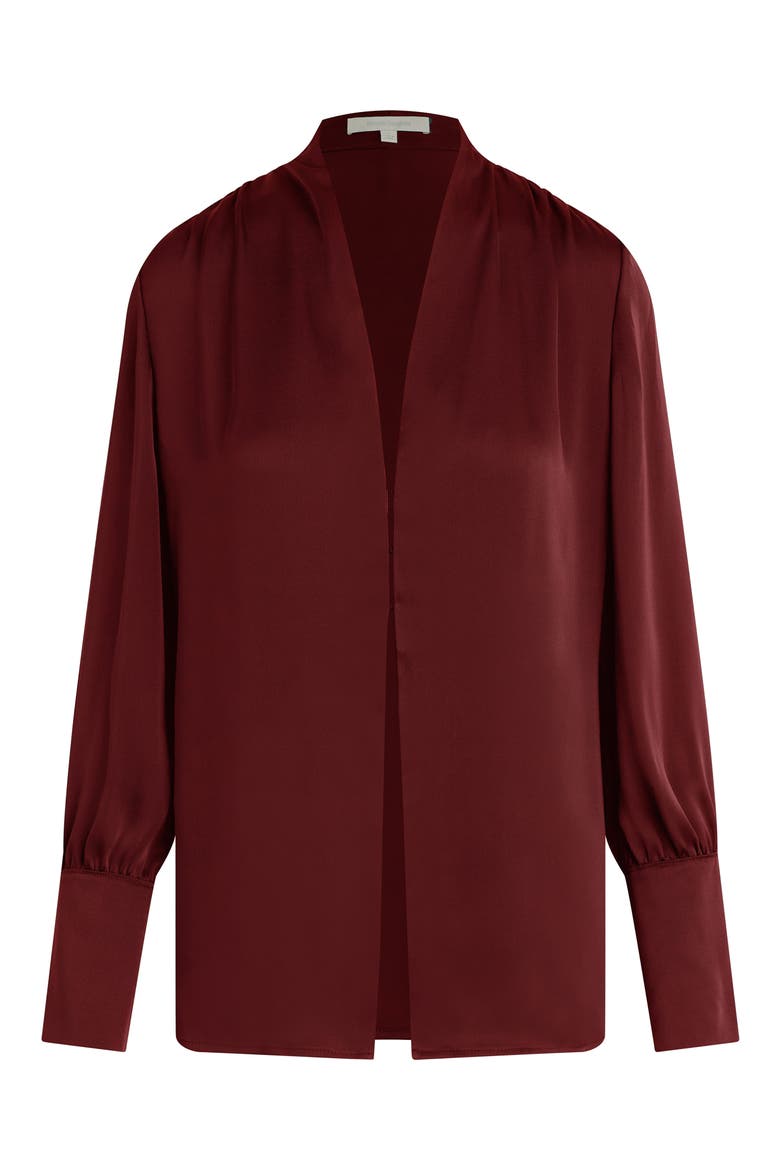 The Izzy Fluted Sleeve Satin Shirt, Alternate, color, VINO