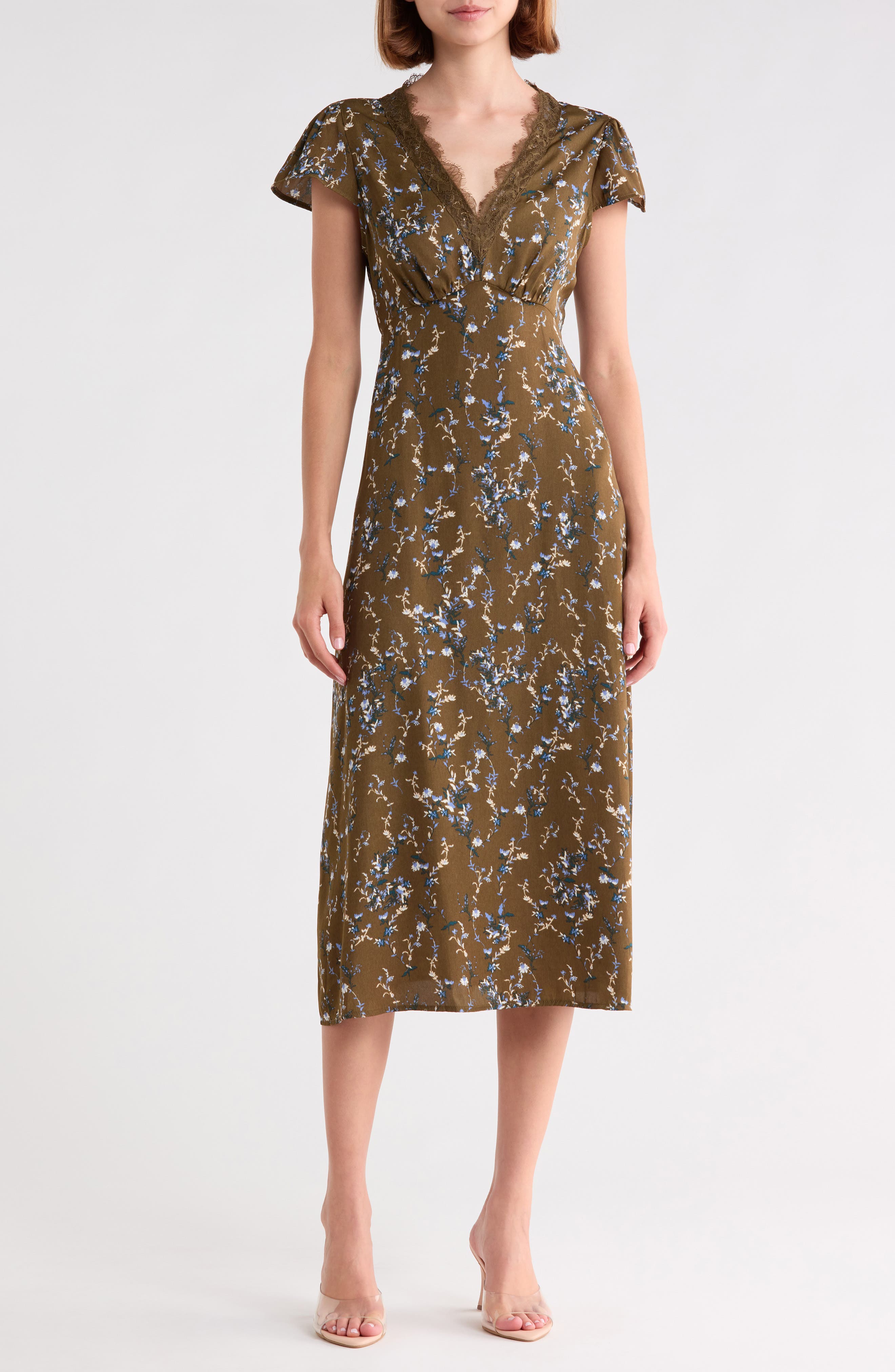 Lace Trim Satin Midi Dress