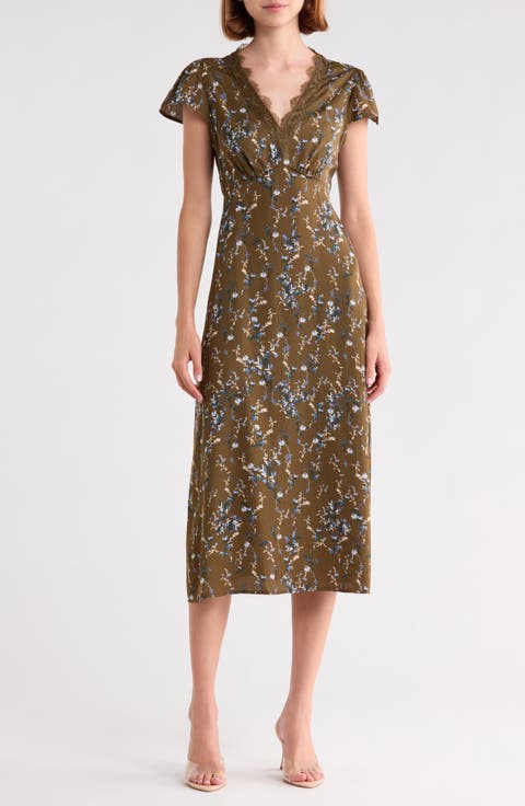 Lace Trim Satin Midi Dress