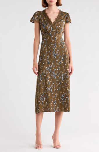 Lace Trim Satin Midi Dress