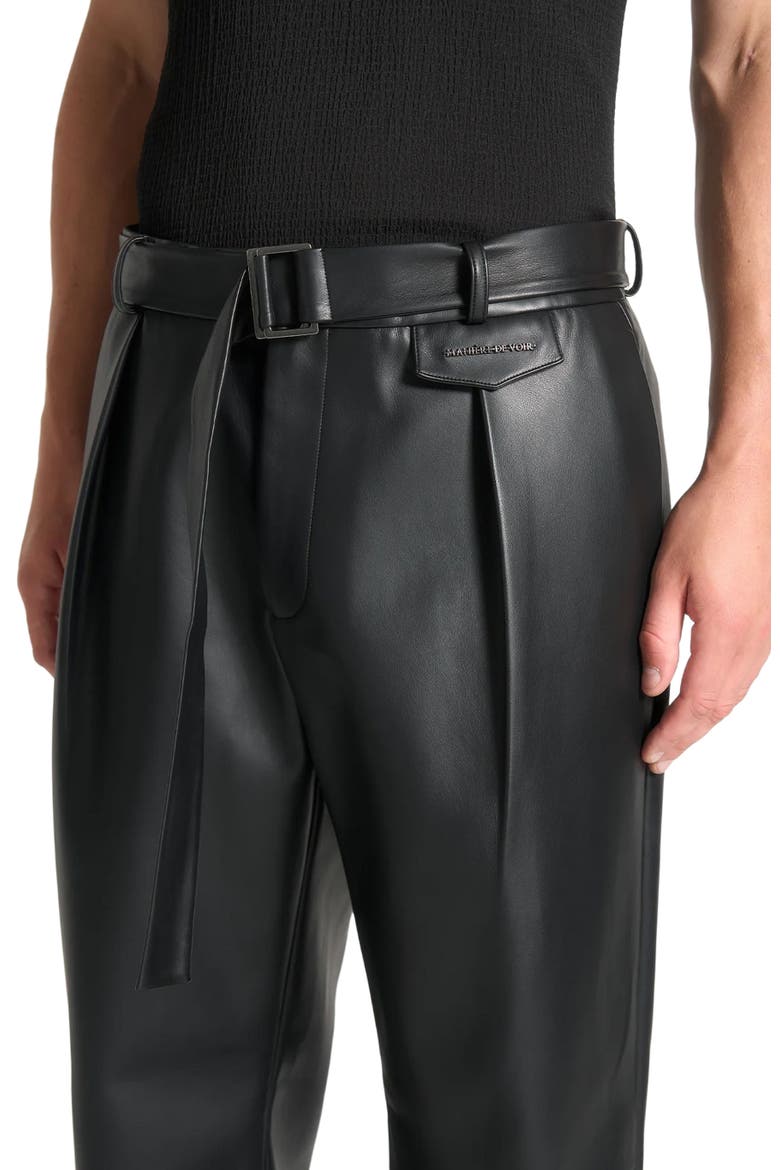 Serge Relaxed Fit Leather Pleated Trousers, Alternate, color, Black