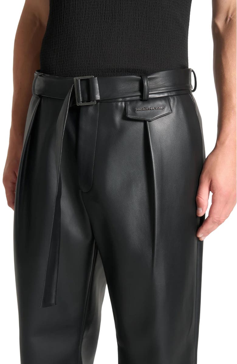 Manière De Voir Serge Relaxed Fit Leather Pleated Trousers, Alternate, color, Black