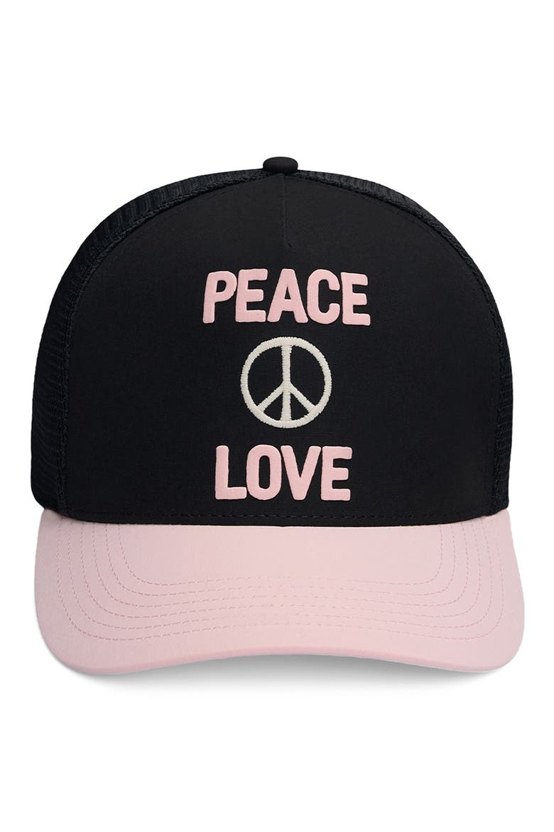 Peace Love Studio Trucker Baseball Cap, Main, color, BLACK