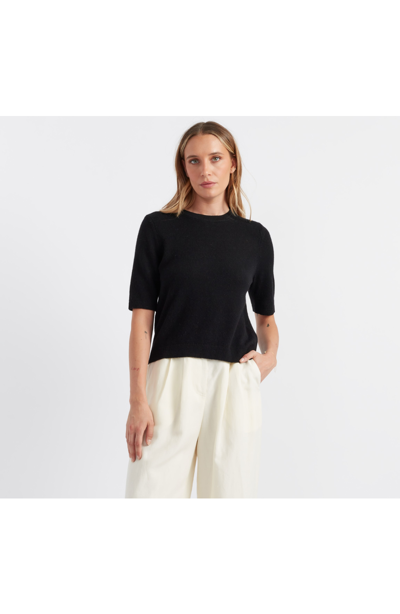 Chinti & Parker Cloud Cashmere Short Sleeve Sweater Tee, Main, color, Black