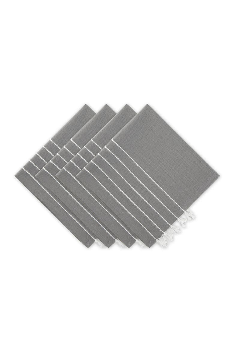 Gray/ White Stripe Tassel Napkin Set/4, Main, color, Gray/White