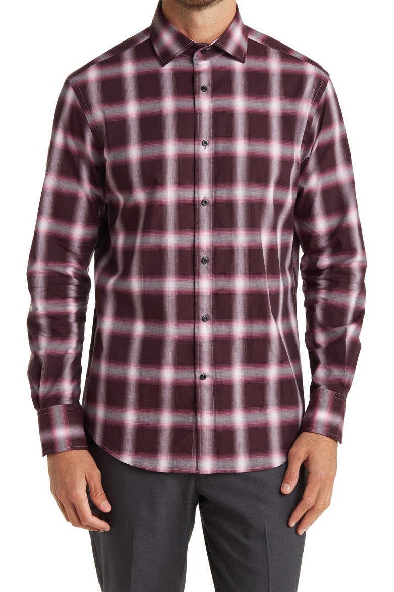 Plaid Dress Shirt, Main, color, BURGUNDY