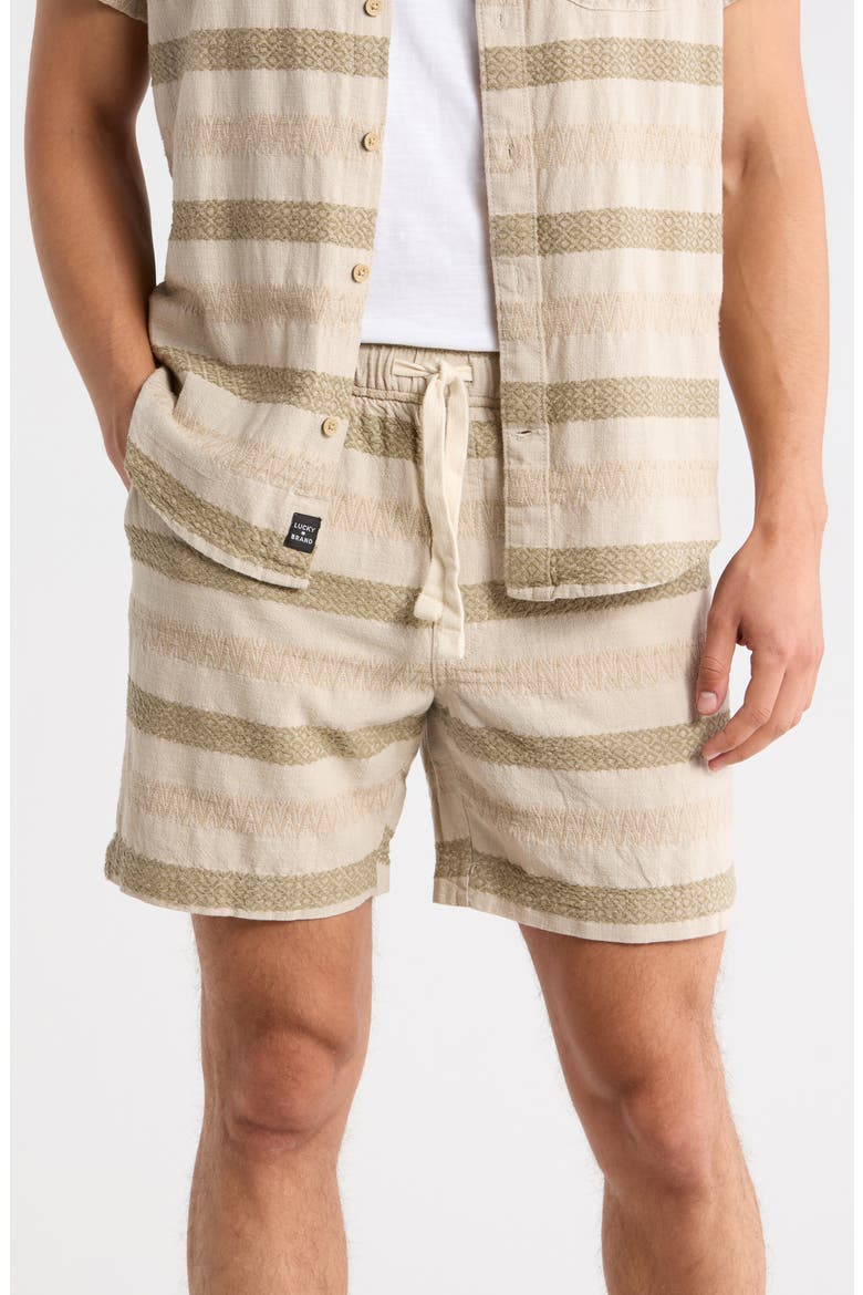 Dobby Stripe Drawstring Shorts, Main, color, ROSIN