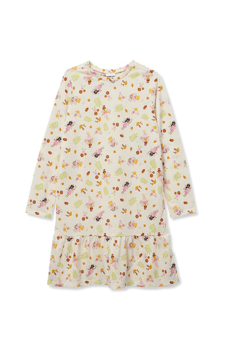Girls Long Sleeve Jersey Nightgown, Main, color, Ivory Fairies