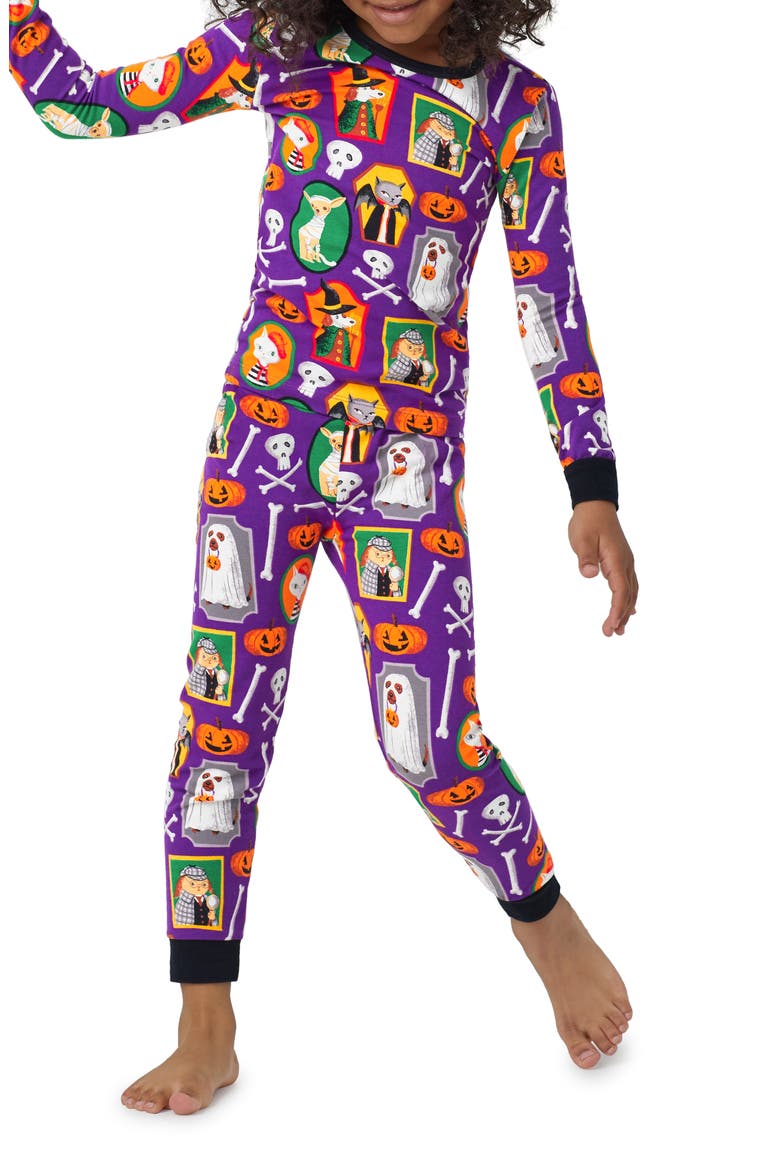 Kids' Print Fitted Organic Cotton Jersey Two-Piece Pajamas, Alternate, color, TRICK OR TREAT