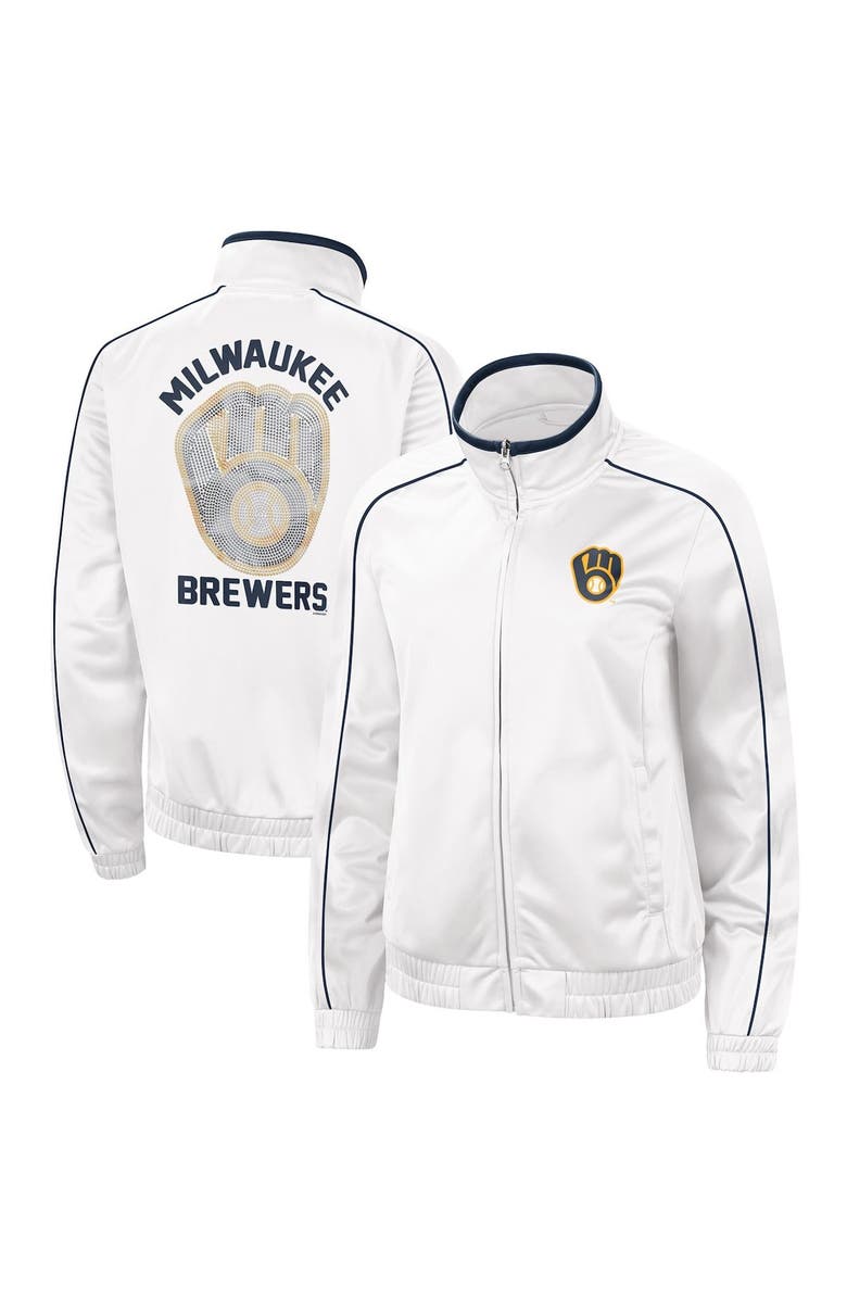 G-III 4HER BY CARL BANKS Women's G-III 4Her by Carl Banks White Milwaukee Brewers Gamer Full-Zip Track Jacket, Main, color,