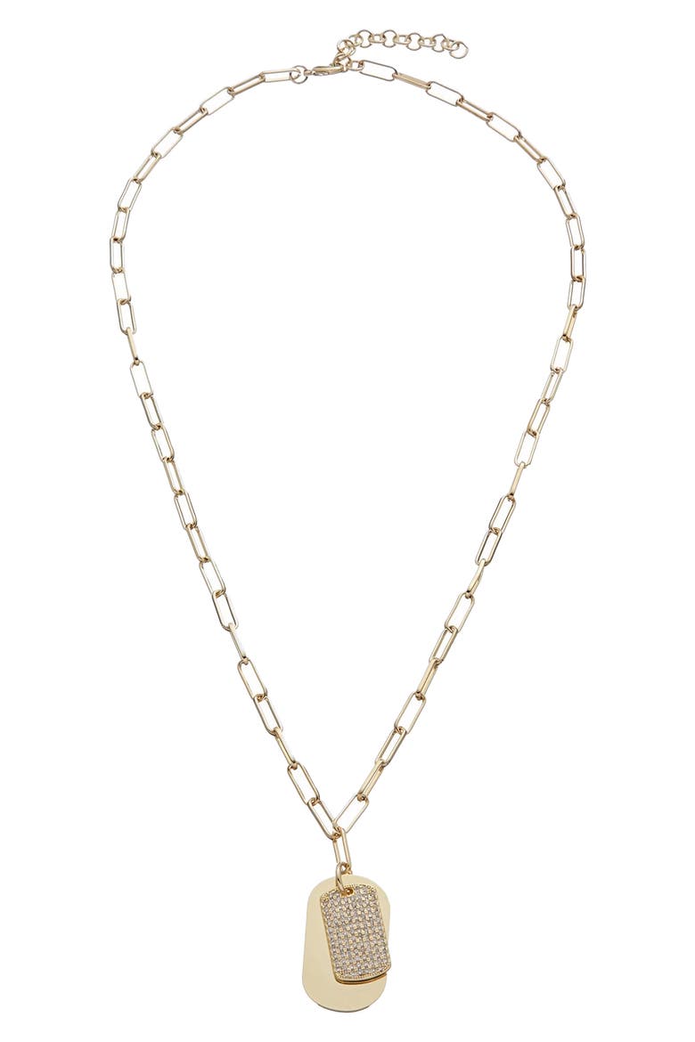 Pavé Dog Tag Pendant Necklace, Main, color, YELLOW