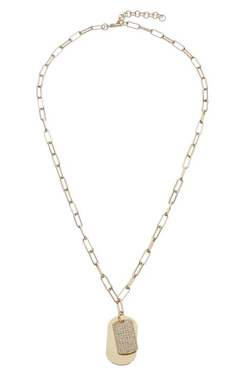 Pavé Dog Tag Pendant Necklace