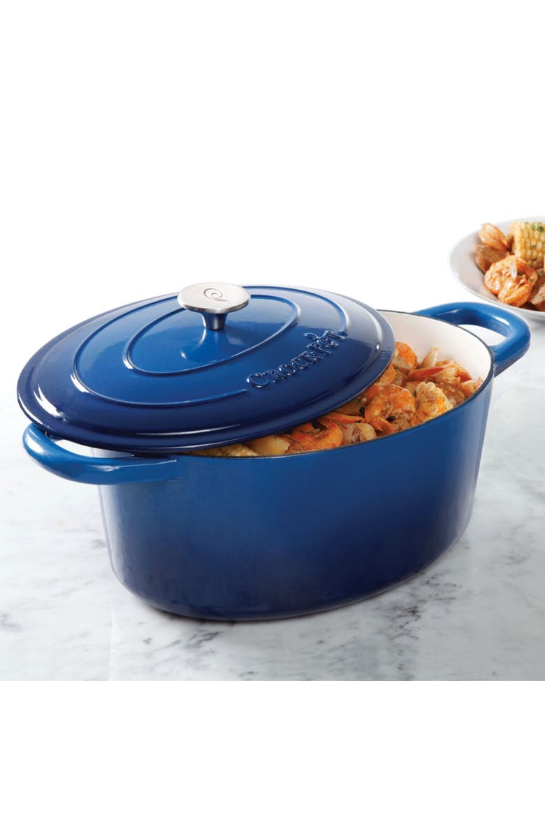 7 Quart Enameled Cast Iron Oval Dutch Oven, Alternate, color, Blue