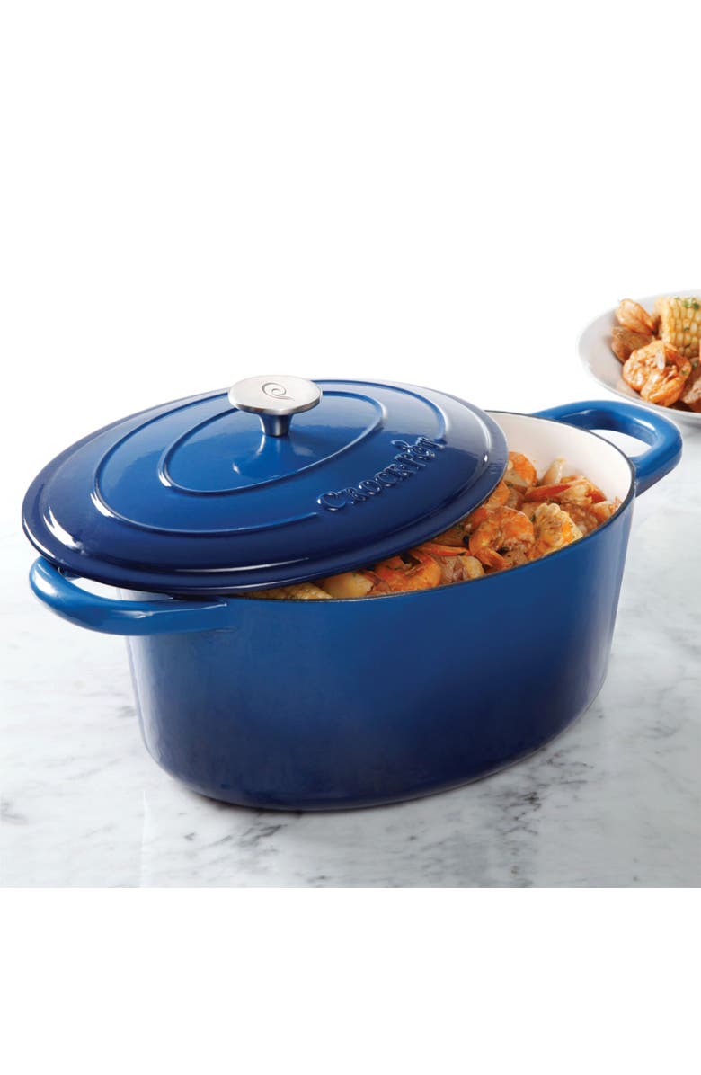 Crock-pot 7 Quart Enameled Cast Iron Oval Dutch Oven, Alternate, color, Blue