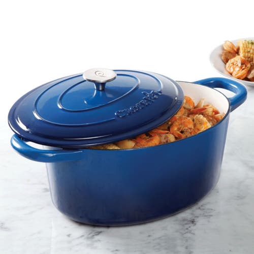 Crock-pot Artisan 7 Quart Enameled Cast Iron Oval Dutch Oven In Sapphire Blue In Blue