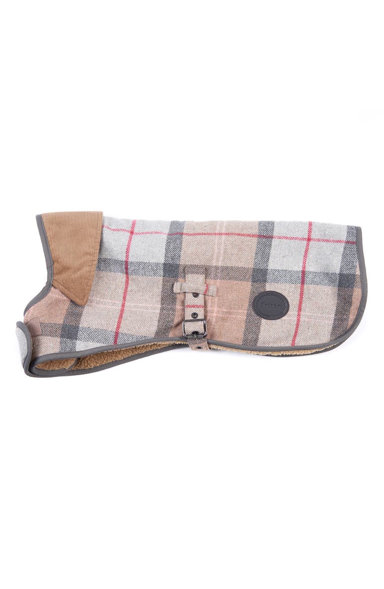 Barbour Tartan Dog Coat, Main, color, Taupe/ Pink Tartan