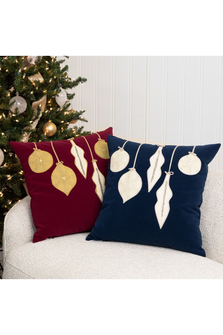 Ornaments Hand Appliqued Indoor & Outdoor Woven Accent Holiday Pillow, Alternate, color, Ruby