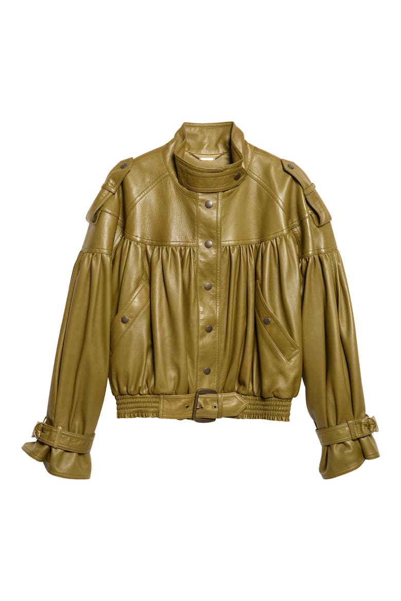 Crop Plongé Leather Jacket, Main, color, EUCALYPTUS
