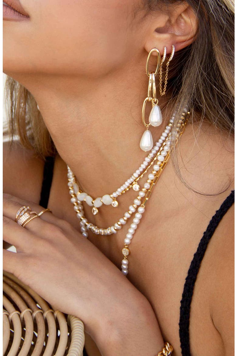 Freshwater Pearl Drop Earrings, Alternate, color, GOLD