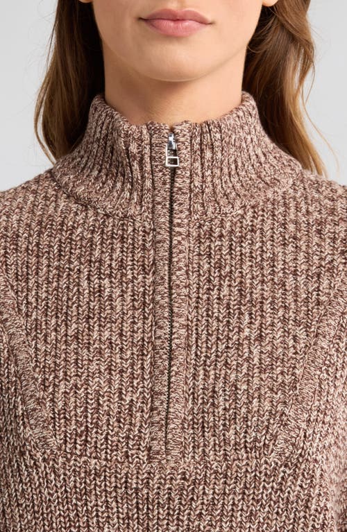 Staud Hampton Half Zip Crop Sweater In Mocha Melange