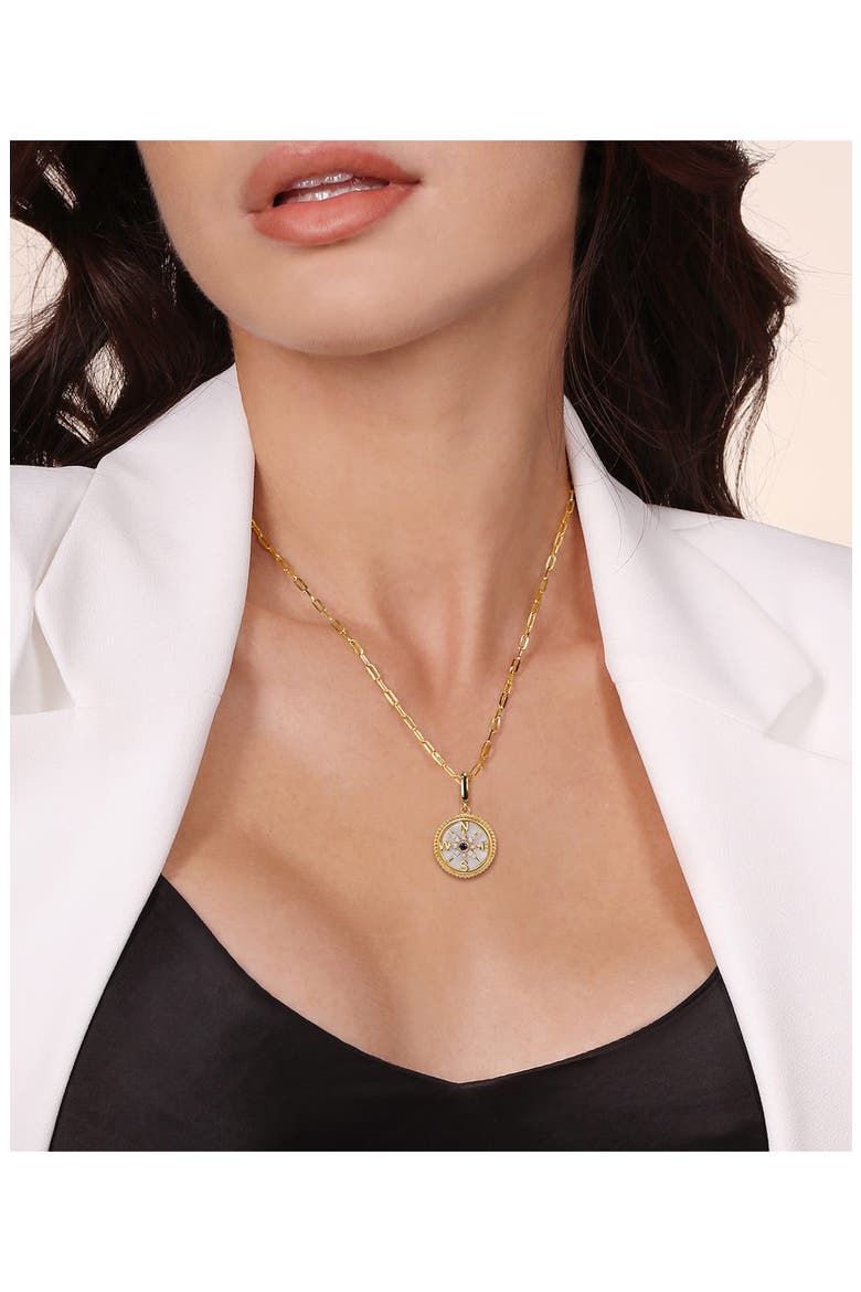 Bujukan Mother-of-Pearl & Diamond Compass Charm, Alternate, color, GOLD