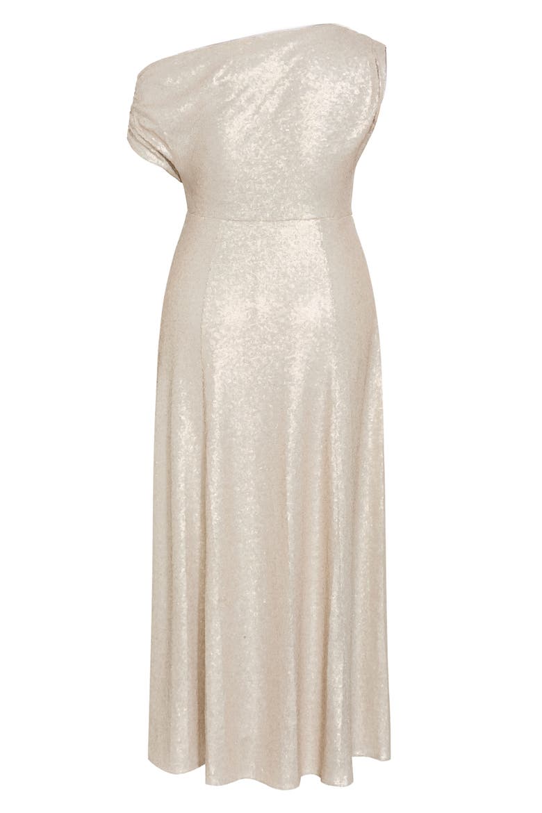One-Shoulder Sequin Maxi Dress, Alternate, color, GODDESS GOLD