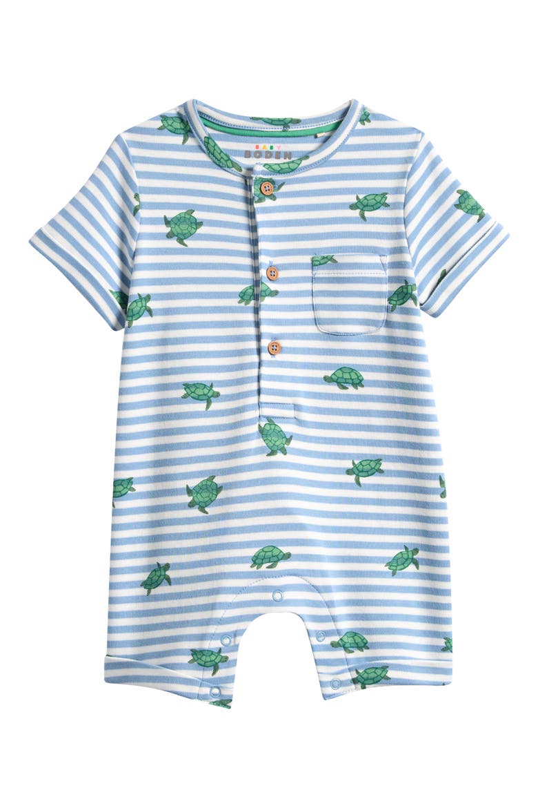 Stripe Cotton Jersey Romper, Main, color, BLUE STRIPE BABY TURTLES