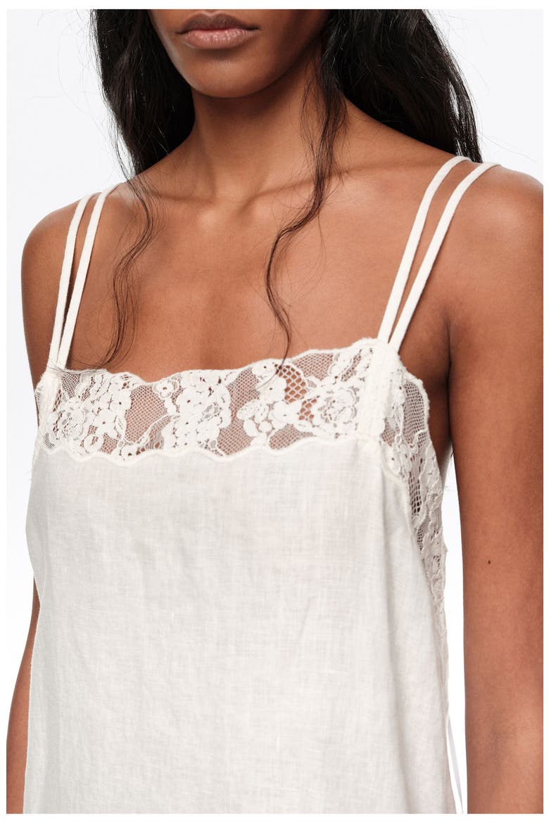 Washed Linen Lace Midi Dress, Alternate, color, WHITE