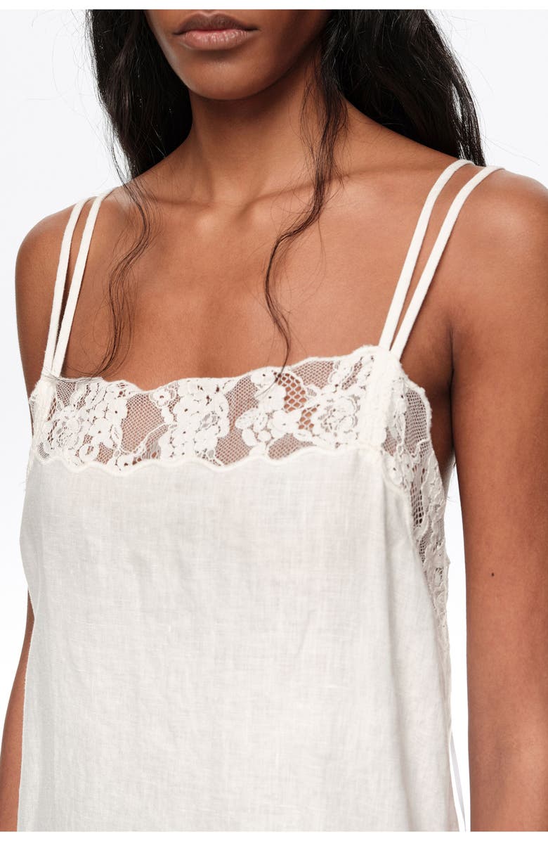 Bimba y Lola Washed Linen Lace Midi Dress, Alternate, color, White