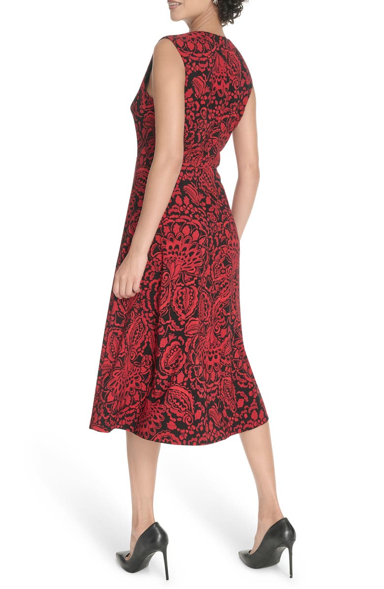 Tommy Hilfiger Floral Chiffon Midi Dress, Alternate, color, Blk/ Scarlett