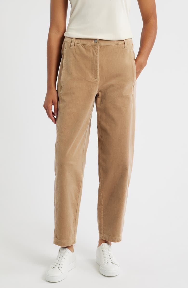 Eileen Fisher Ankle Lantern Corduroy Pants, Main, color, Biscuit