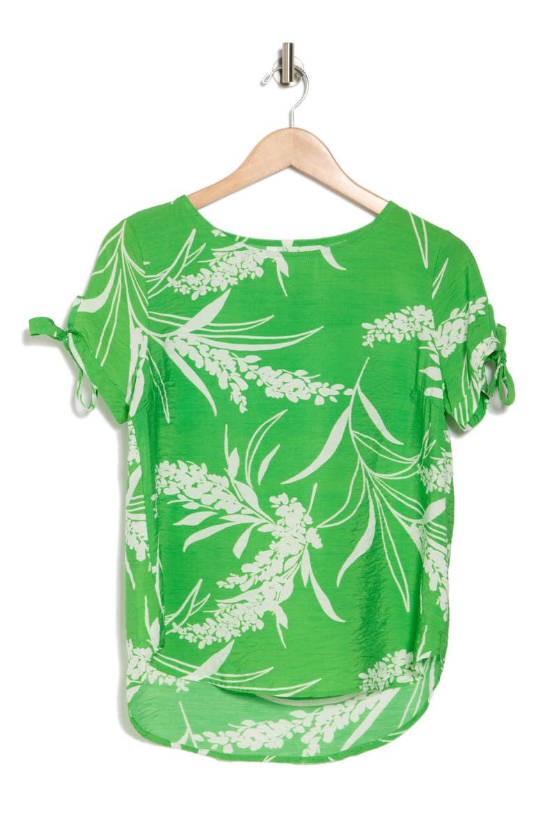 Floral Short Sleeve High-Low Top, Alternate, color, GREEN