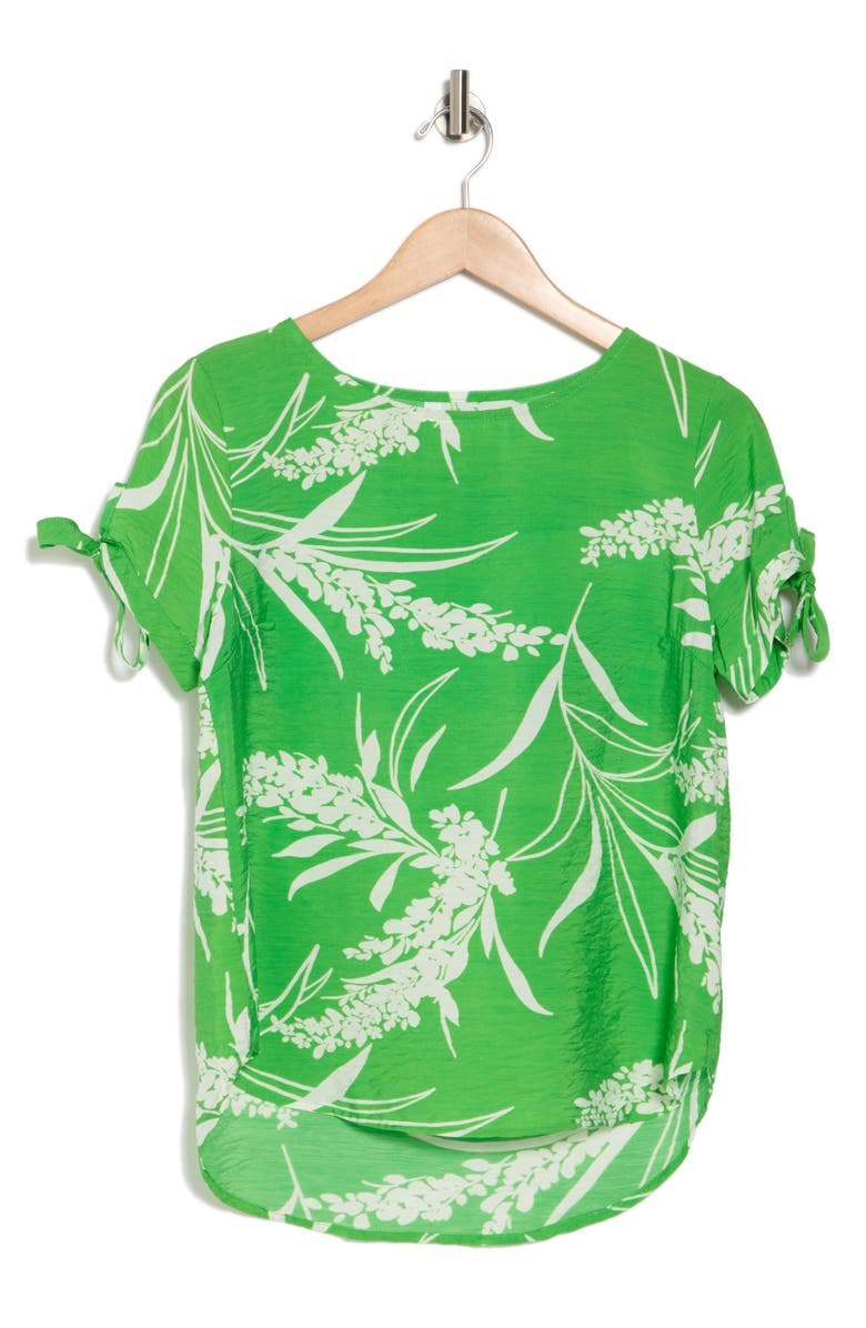 Renee C Floral Short Sleeve High-Low Top, Alternate, color, Green
