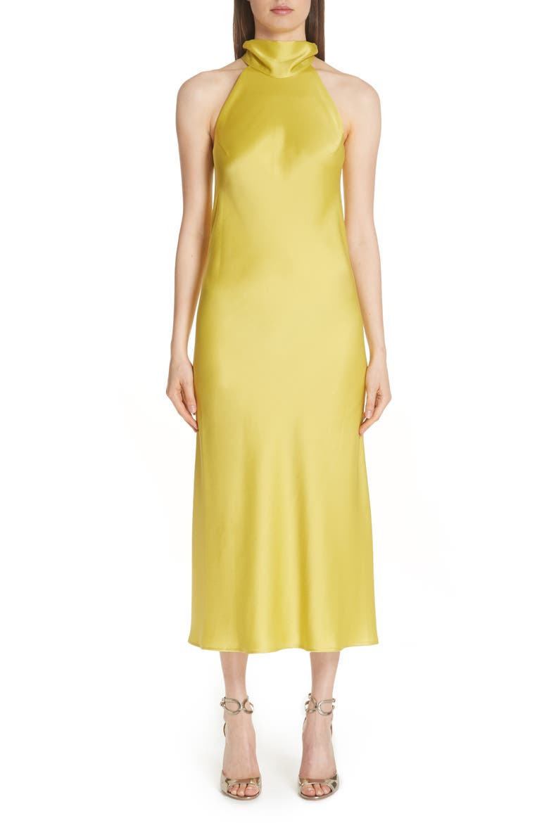 Satin Halter Neck Dress, Main, color, LIME