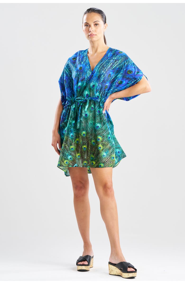 Natori Peacock Cotton Voile Short Caftan, Main, color, Teal
