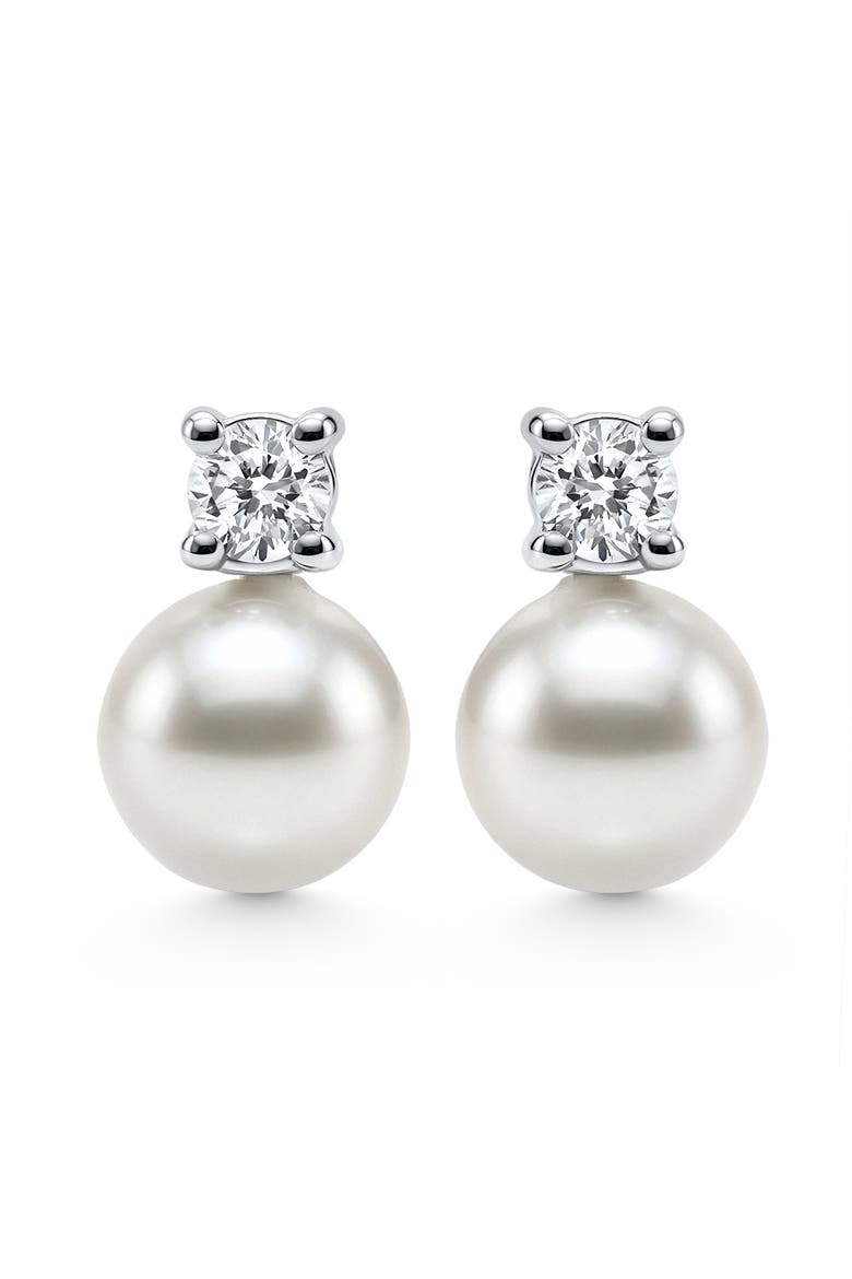 .40Ct Diamond & 8mm Pearl Studs Earrings Lab Grown, Main, color, Silver