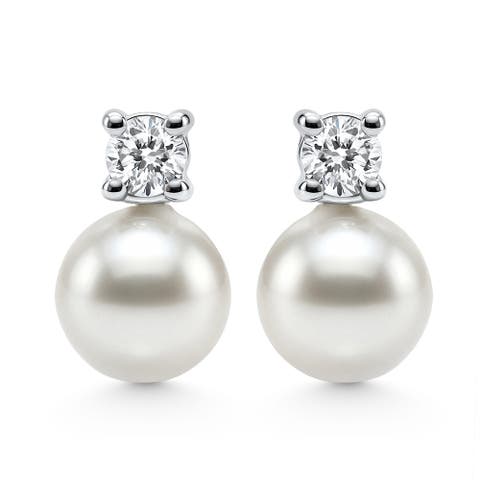 .40Ct Diamond & 8mm Pearl Studs Earrings Lab Grown