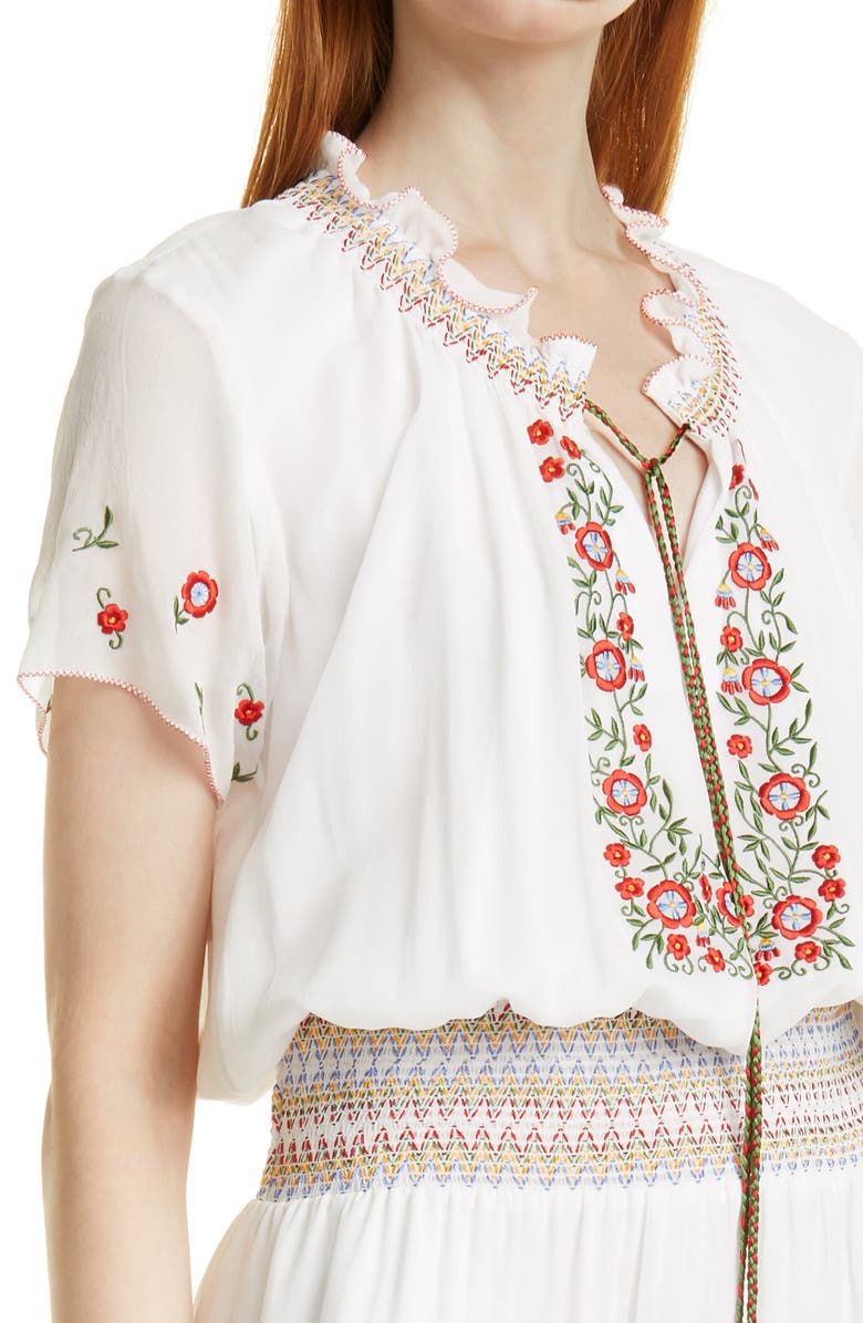 Nicole Miller Embroidered Silk Midi Dress, Alternate, color,