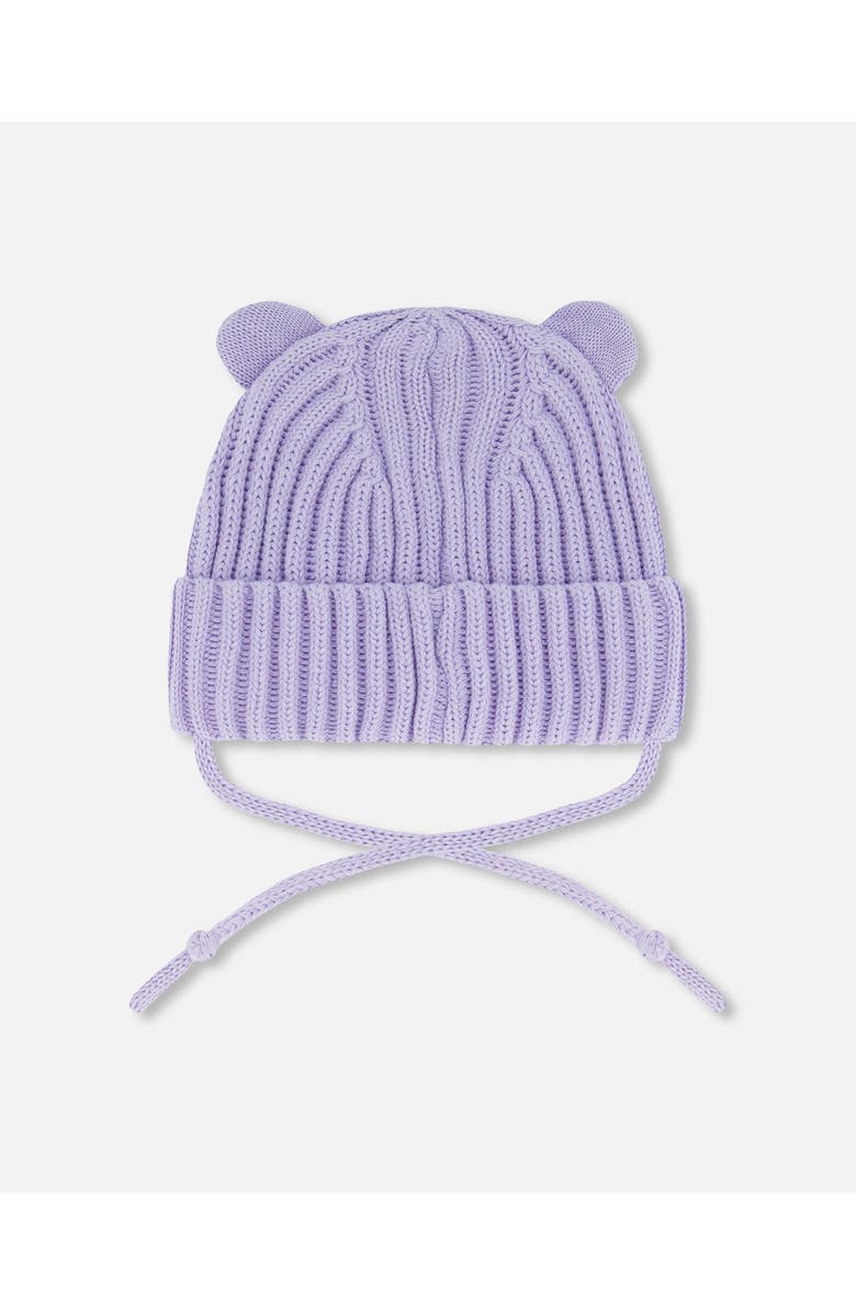 Deux par Deux Baby Girl's Baby Knit Hat With Strings Lilac, Alternate, color,