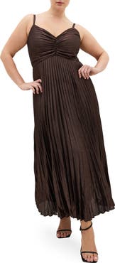 City Chic Ariana Pleated Metallic Dress