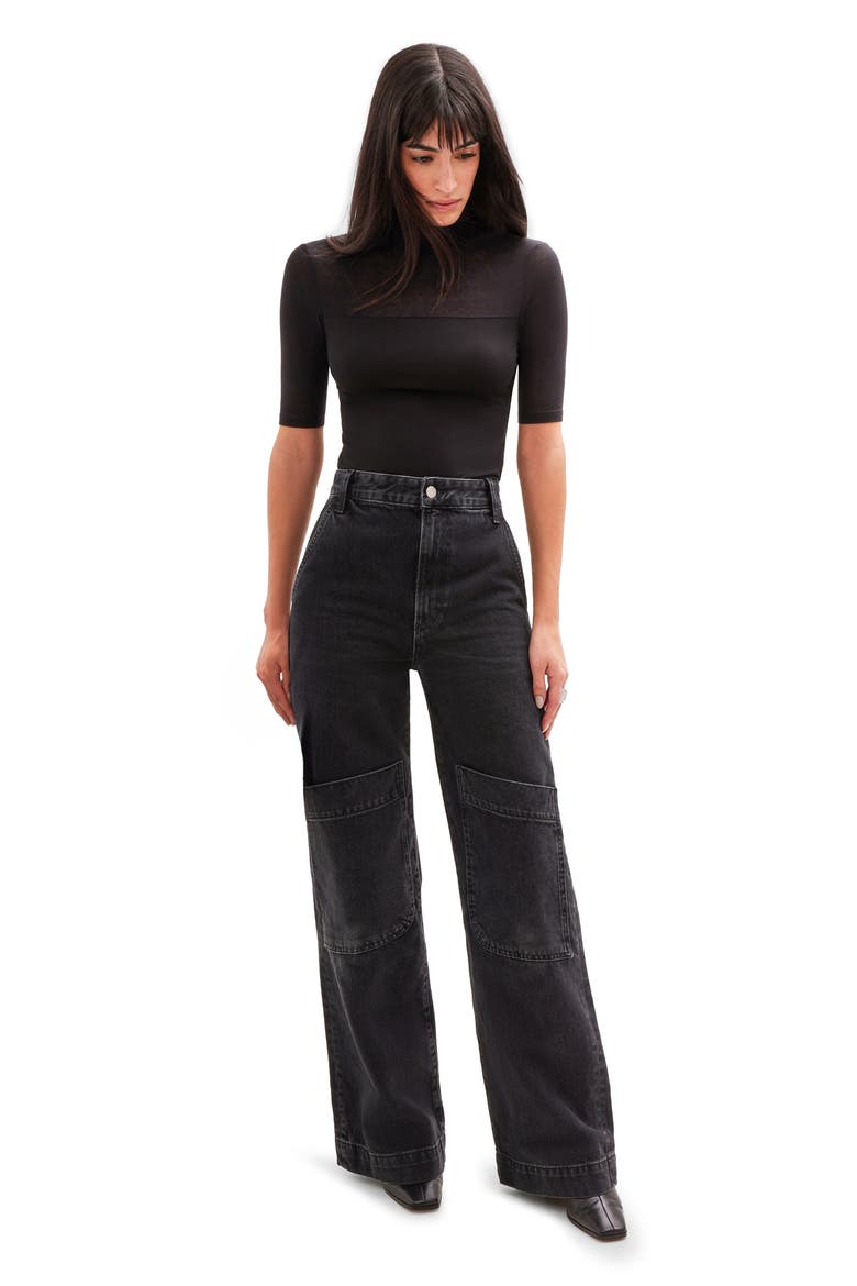 Niko Jersey Turtleneck Top, Alternate, color, BLACK