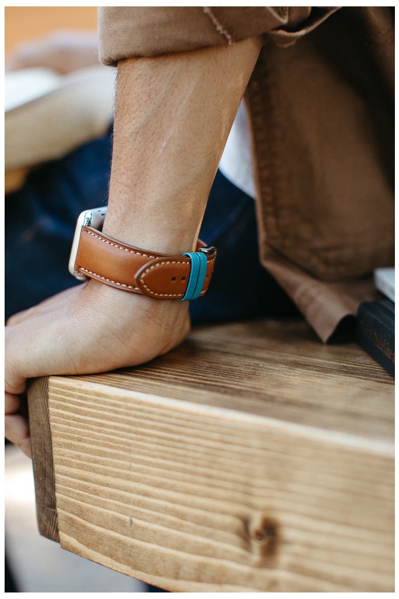 The Executive French Leather Apple Watch Band, Alternate, color, TAN