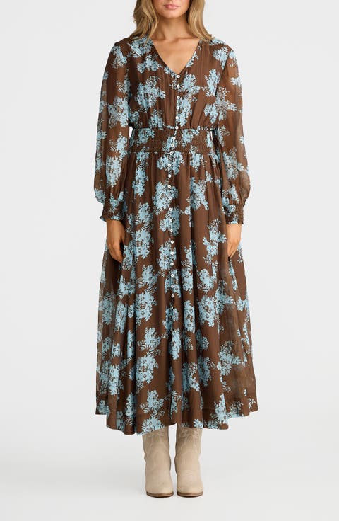 Halcyon Floral Print Long Sleeve Maxi Dress