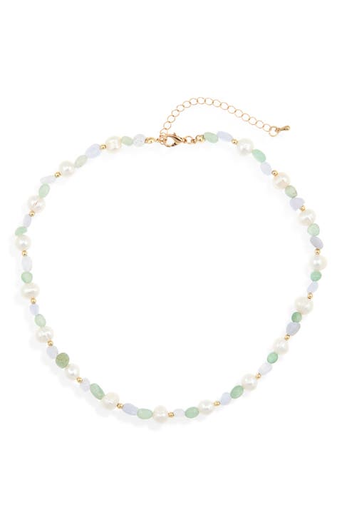 Tiger's Eye & Faux Pearl Beaded Collar Necklace