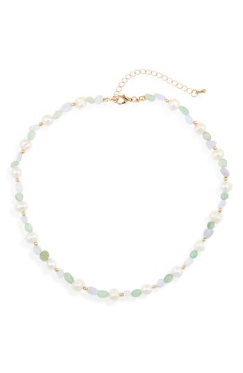 Tasha Tiger's Eye & Faux Pearl Beaded Collar Necklace In Ivory