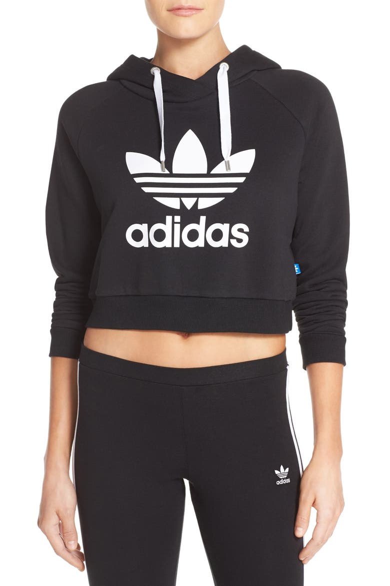 Originals Crop Hoodie, Main, color, BLACK/ WHITE